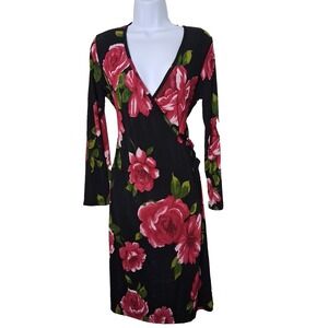 Vintage 90s Floral Faux Wrap‎ Midi Dress Size Large Whimsigoth Romantic Feminine